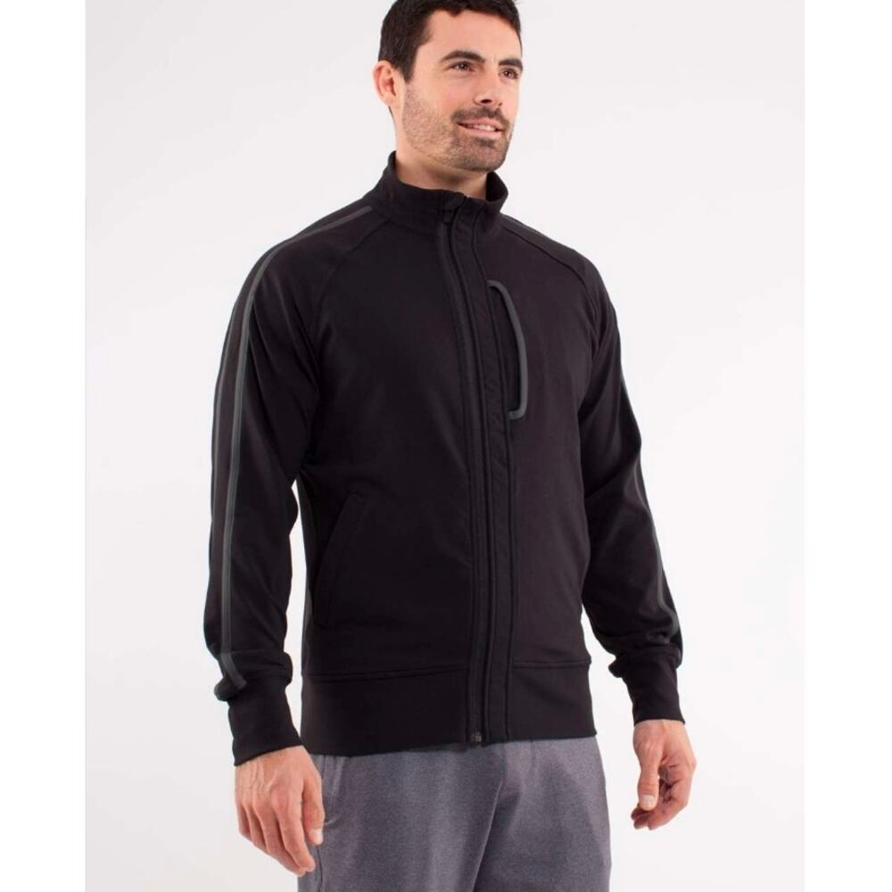 Lululemon Athletic Herringbone Trim Full Zip Track Jacket Black‎ XL